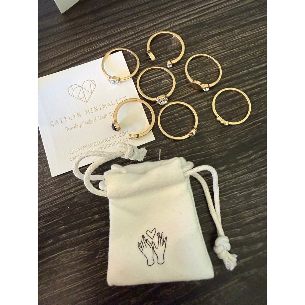 NIB Caitlyn Minimalist Gold, Black & Rhinestone Stacking Rings Sz. 10 - Picture 2 of 4